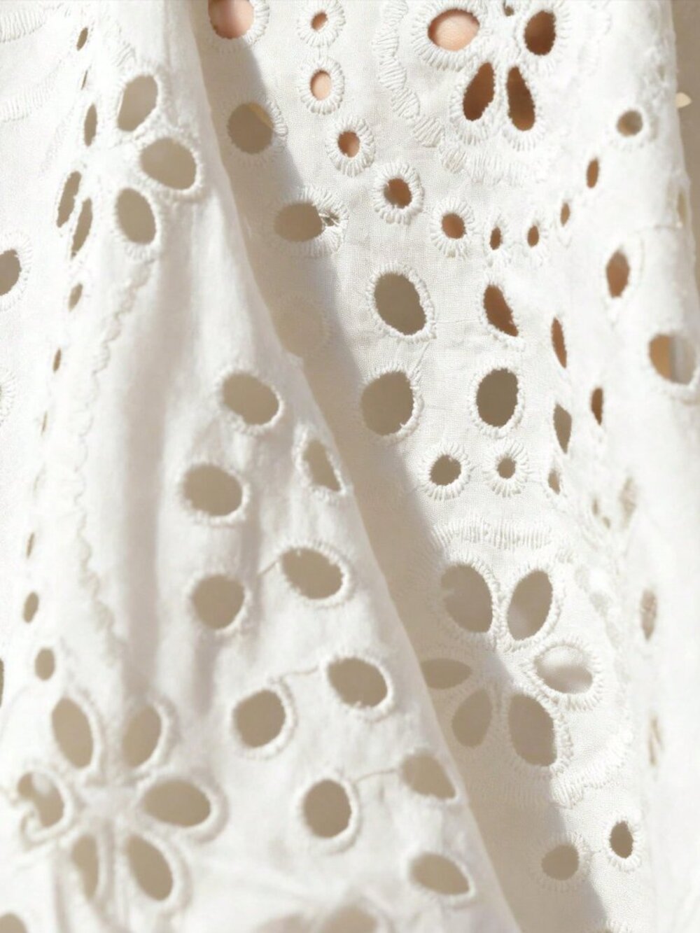 White Casual Women's Embroidered Hollow-Out Pleated Front Long Sleeve Blouse - Picture 8 of 8